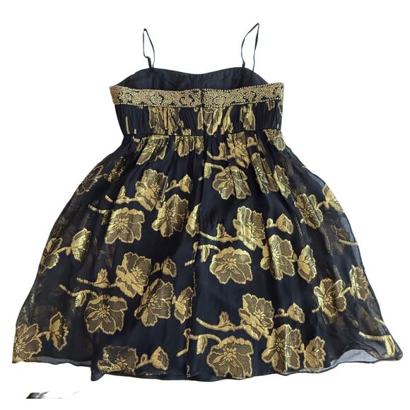 VTG Y2K 90s Cache BLK Gold Silk Babydoll Cocktail Dress Beaded WhimsyGoth XS-2 - Picture 11 of 11